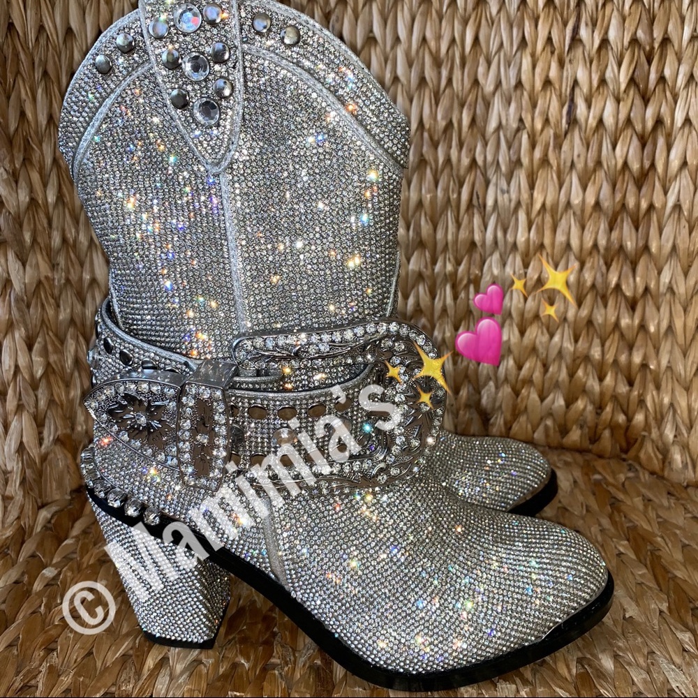 New Doll Kill Icy Sheriff Shine Bling Cowboy Boots - Picture 7 of 8
